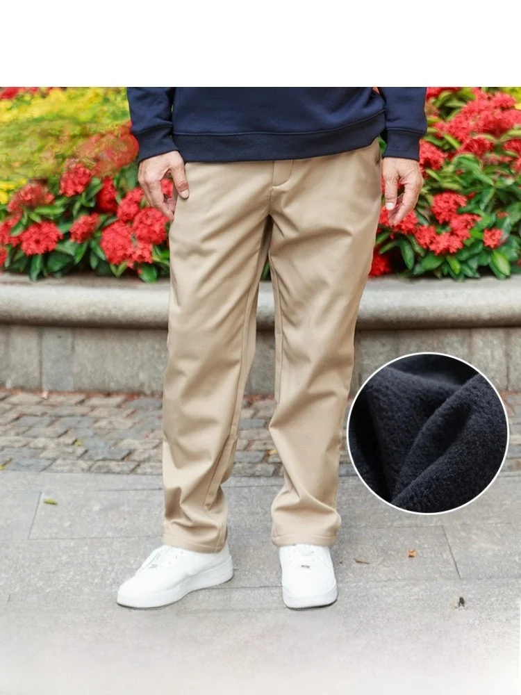 

Thickened Fleece Winter Pants for Middle-Aged And Elderly Warm Casual Straight Leg Pants Mid-High Waist Zipper Closure Cotton...