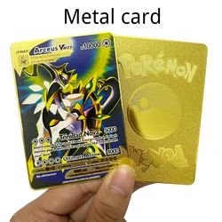 Pokemon angielska metalowa karta Anime Pikachu Charizard Mewtwo Arceus żaba kwiat Vmax GX litery gra karta kolekcjonerska zabawki dla dzieci prezenty