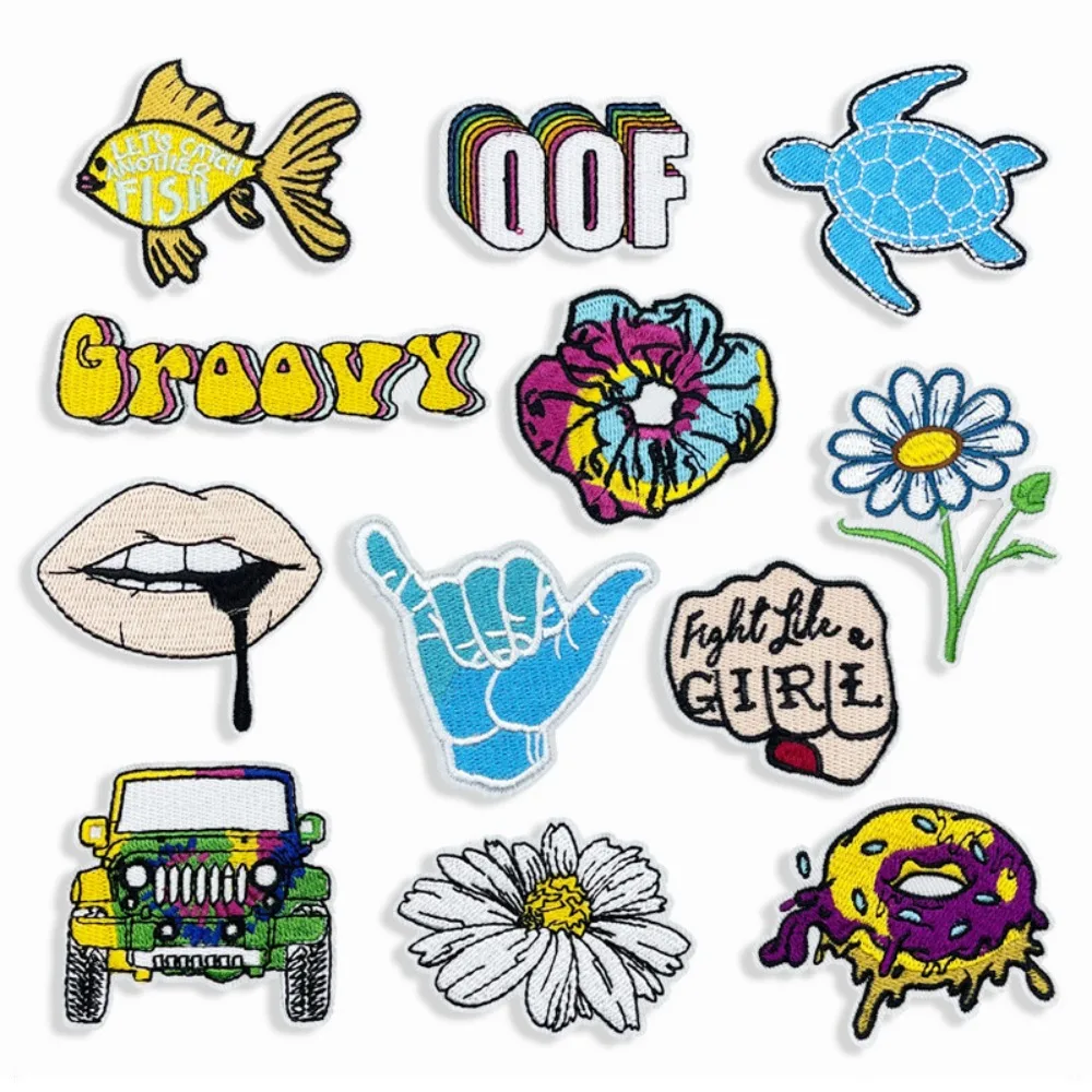 

Summer Turtle Truck Embroidery Patch Iron on Patch DIY Backpack Cloth T-shirt Applique Sticker Sewing Decor Repair Applique