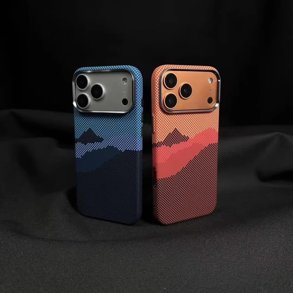 Capa protetora com padrão de água de montanha para iPhone 17 16 15 Pro Max Hard PC Capa magnética Lente de câmera Anel completo Capinhas de telefone
