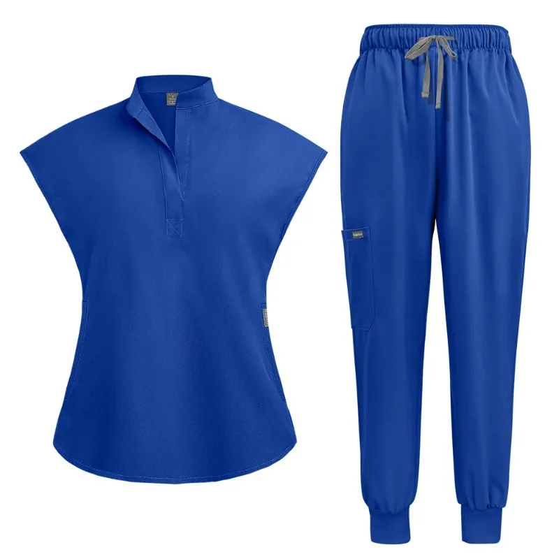 stand-collar-batwing-sleeve-medical-scrub-set-solid-color-two-piece-workwear-for-dentists-nurses-and-beauty-clinics