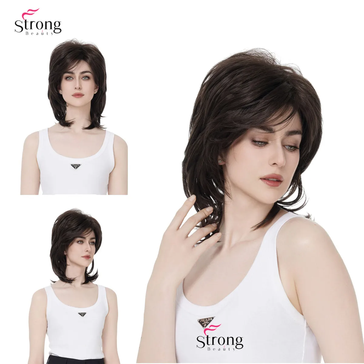 

StrongBeauty Women's Synthetic Wig Black Medium Curly Hair Ombre Auburn/Blonde Hairpiece Natural Wigs