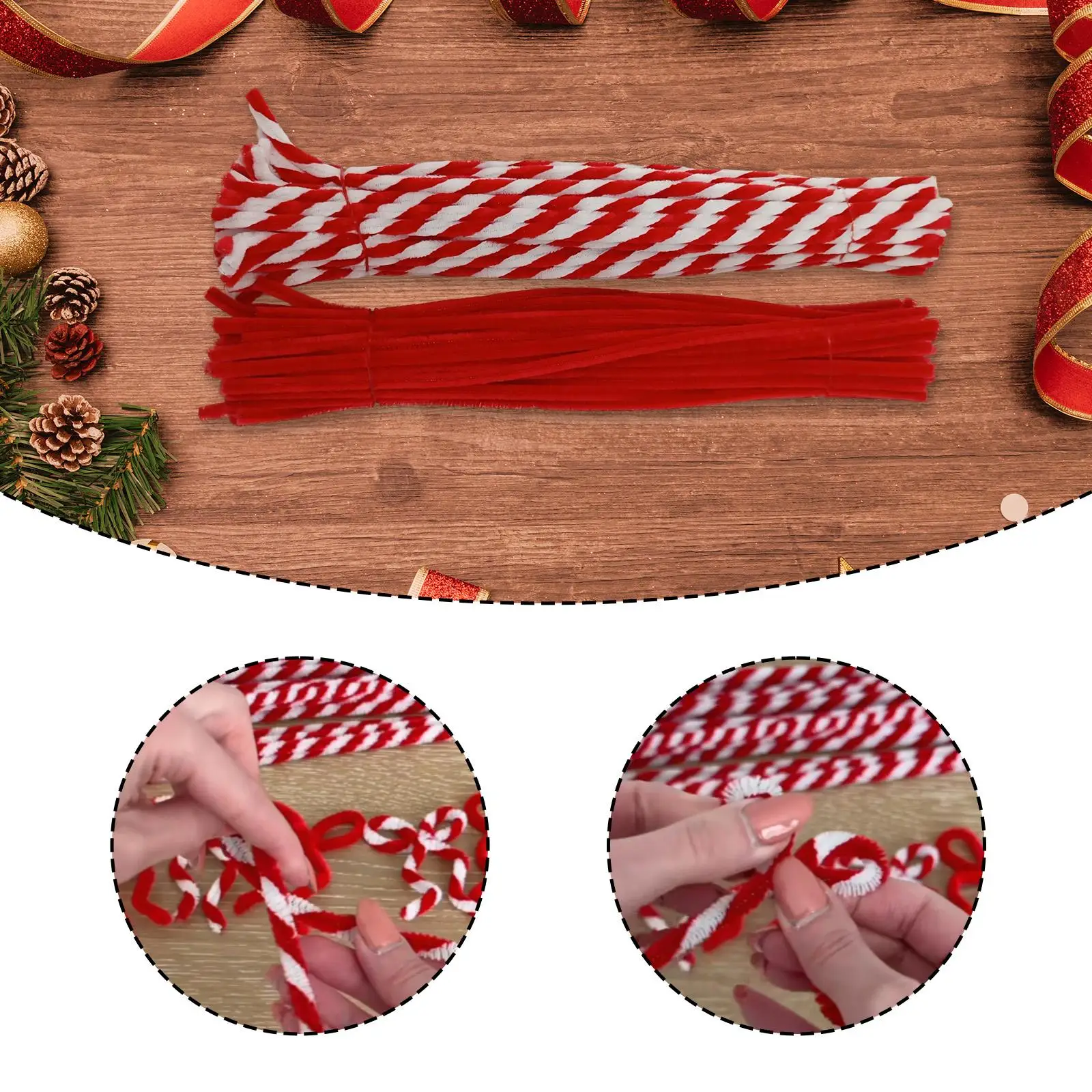 Holiday Party Decorations Chenille Fuzzy Sticks Red Pipe Cleaners DIY Bow Wreath Supplies for Family Classroom Projects