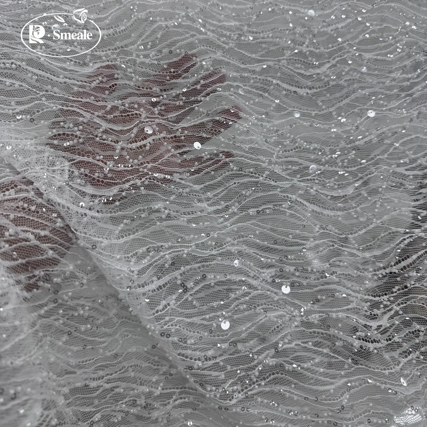 3 Meter. Perlenbestickter Brautkleiderstoff. Afrikanischer Spitzenstoff. Hochwertiger 2026 Afrikanischer Spitzenstoff. – Detail 3