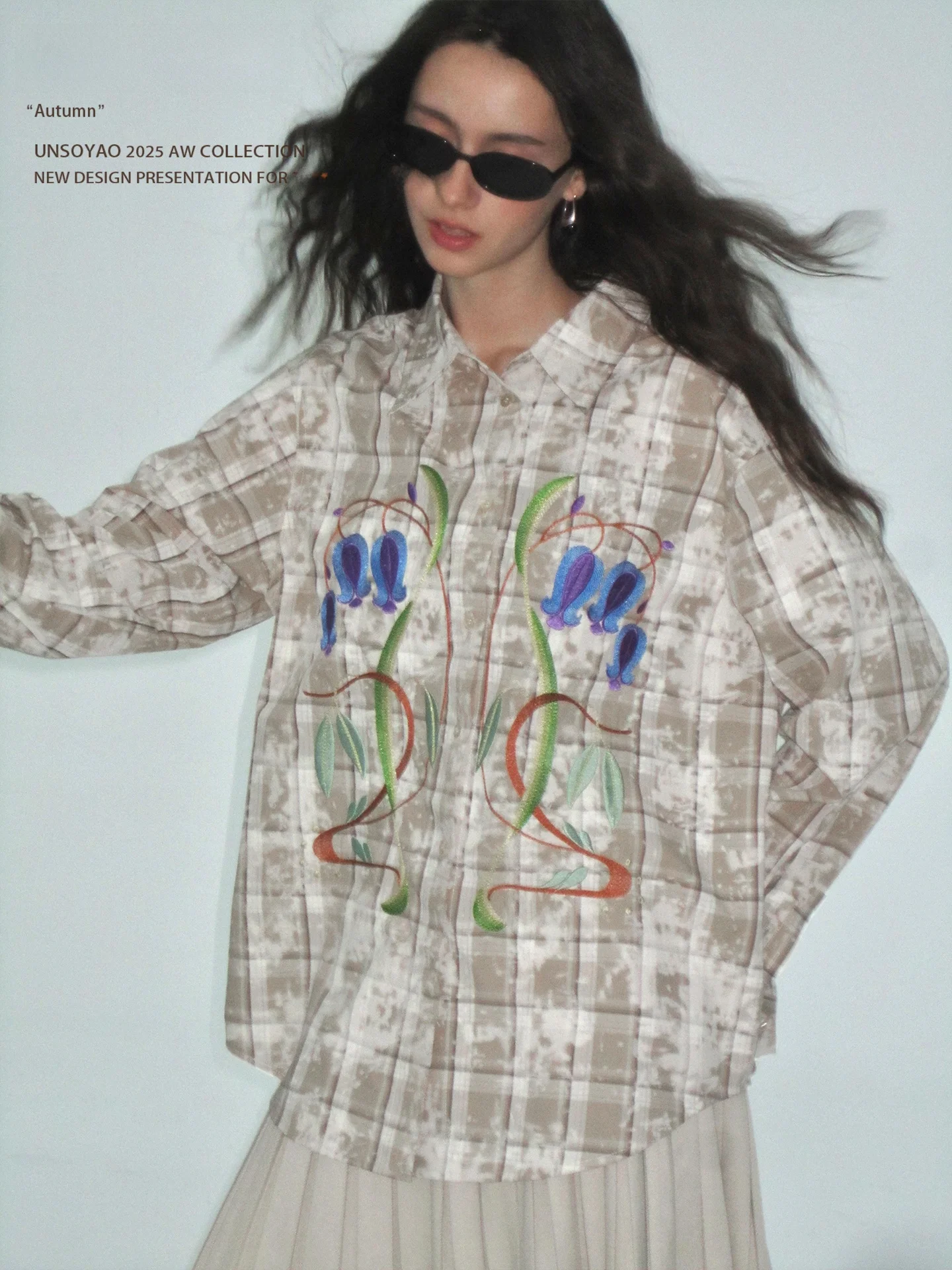 

Женская свободная рубашка UNSOYAO из чистого хлопка с вышивкой растений, принтом тай-дай и длинным рукавом, с воротником, для повседневной носки