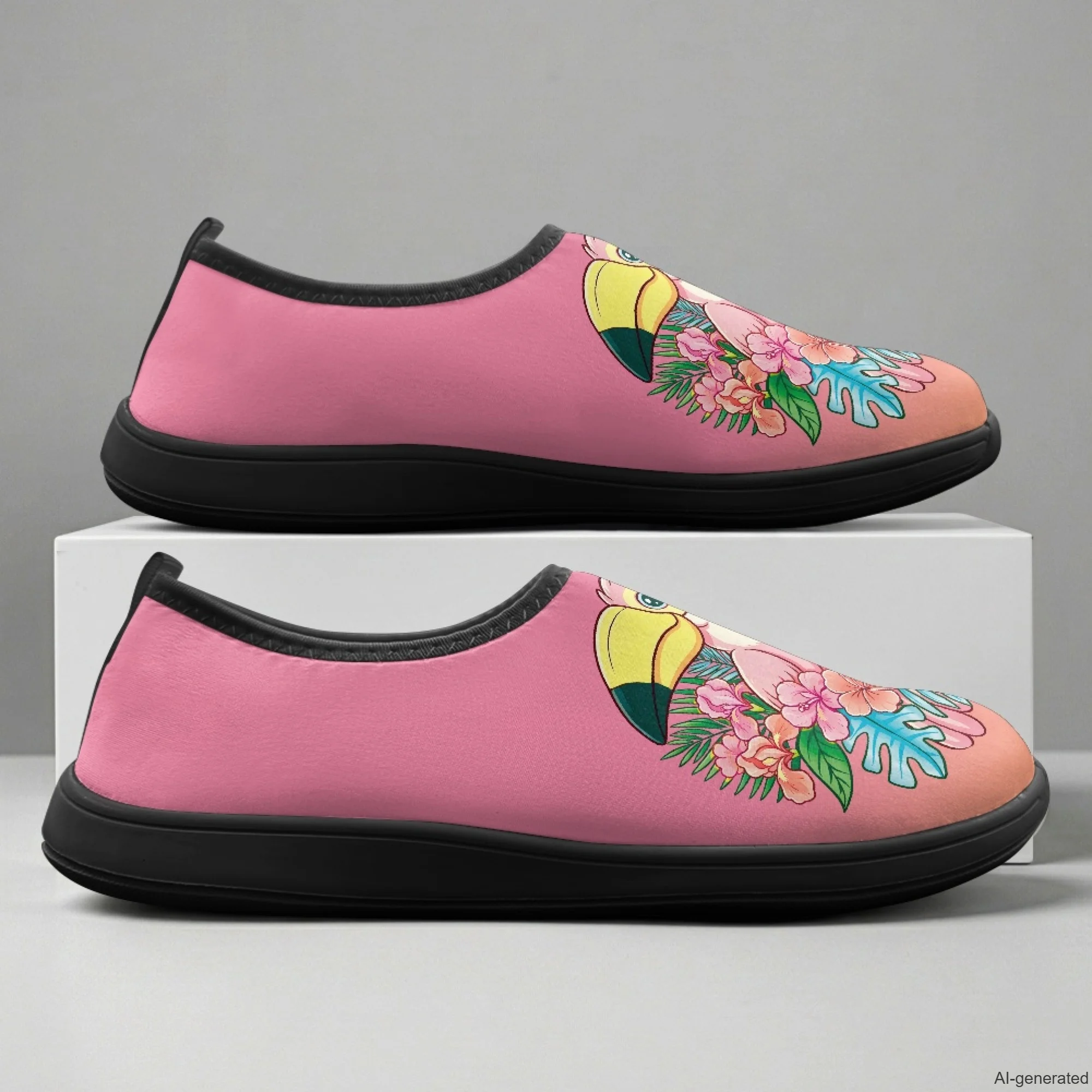 XIXIRIMIDO Slip-on Wide-toed Shoes Nurse Shoes Woman Hospital Nurse Work Shoes White Non-slip Nursing Shoes Parrot Pattern