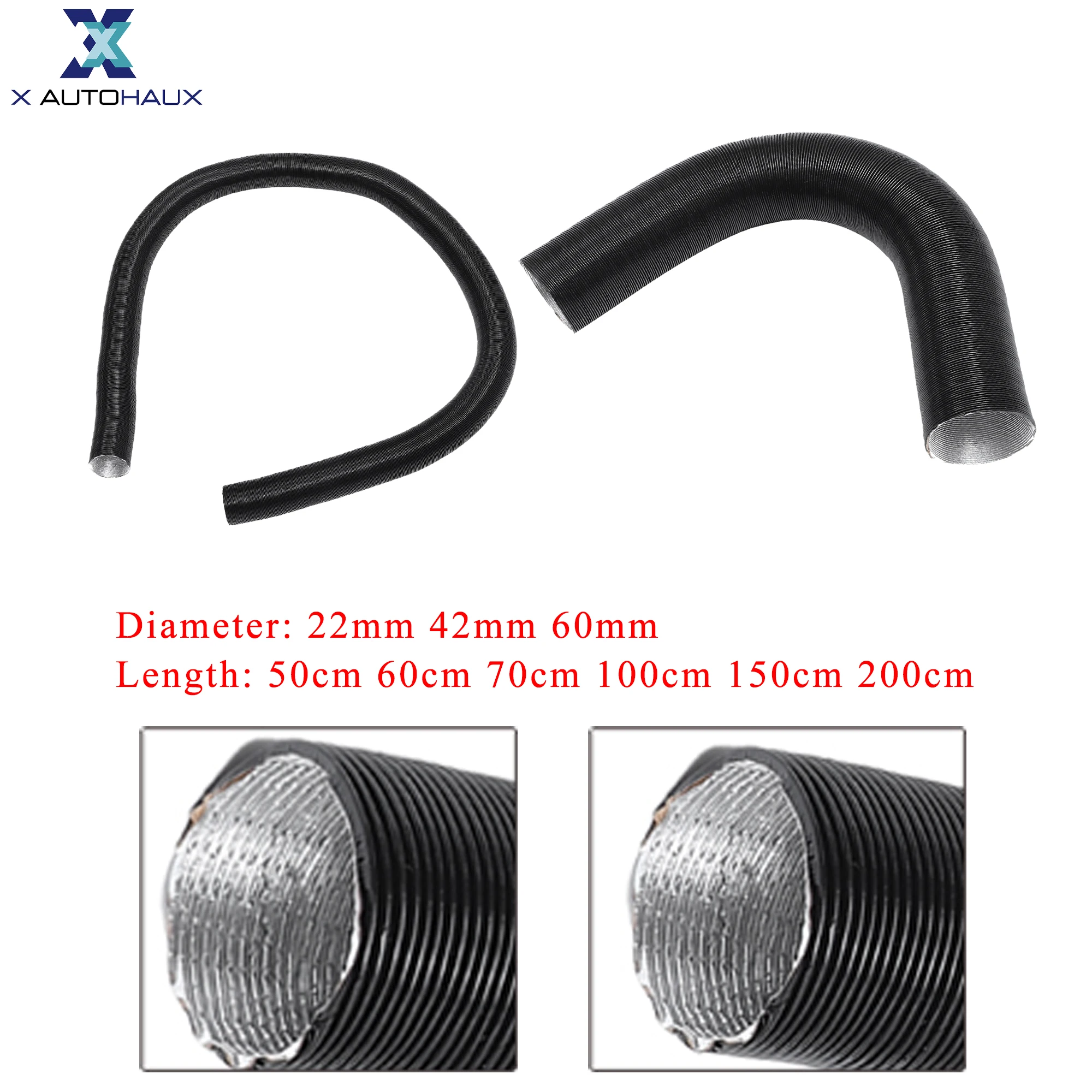 X Autohaux 25mm/42mm/60mm riscaldatore per auto tubo di canalizzazione tubo flessibile del riscaldatore di parcheggio canalizzazione dell'aria calda regolabile 0.5M-2M di lunghezza
