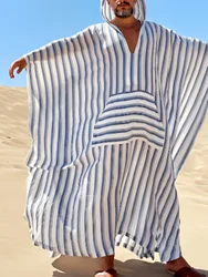 New Summer Autumn General Original Africa Middle East Men's Large Size Muslim Robes Beach Style Printed Stripe Craft Casual Men