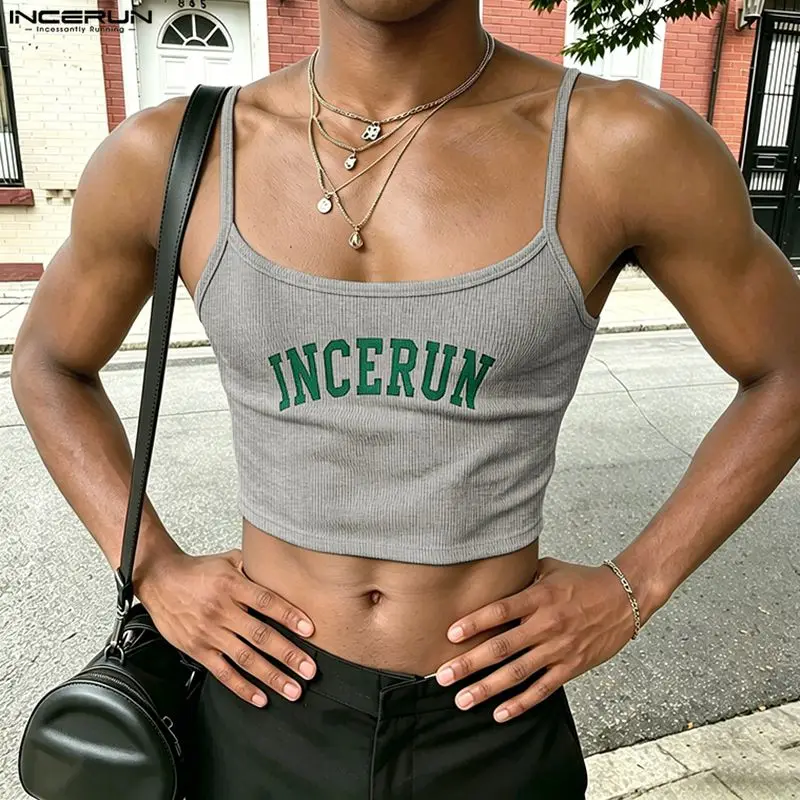 INCERUN Herren Tanktops Bedruckt Ärmellos Gestrickt Lässige Männer-Westen Streetwear 2026 Sexy Mode Unisex Crop Tops Herrenbekleidung
