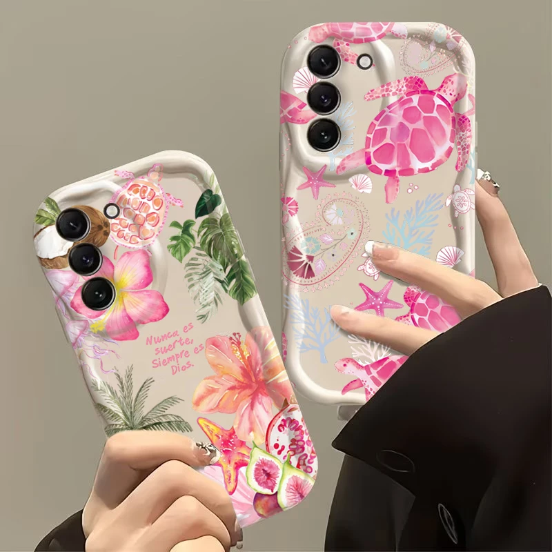 Phone Case For Samsung Galaxy S26 S25 S24 S22 S23 Ultra Plus FE A56 A55 A37 A36 A27 A26 A16 Coconut Tree Flower Turtle Cover