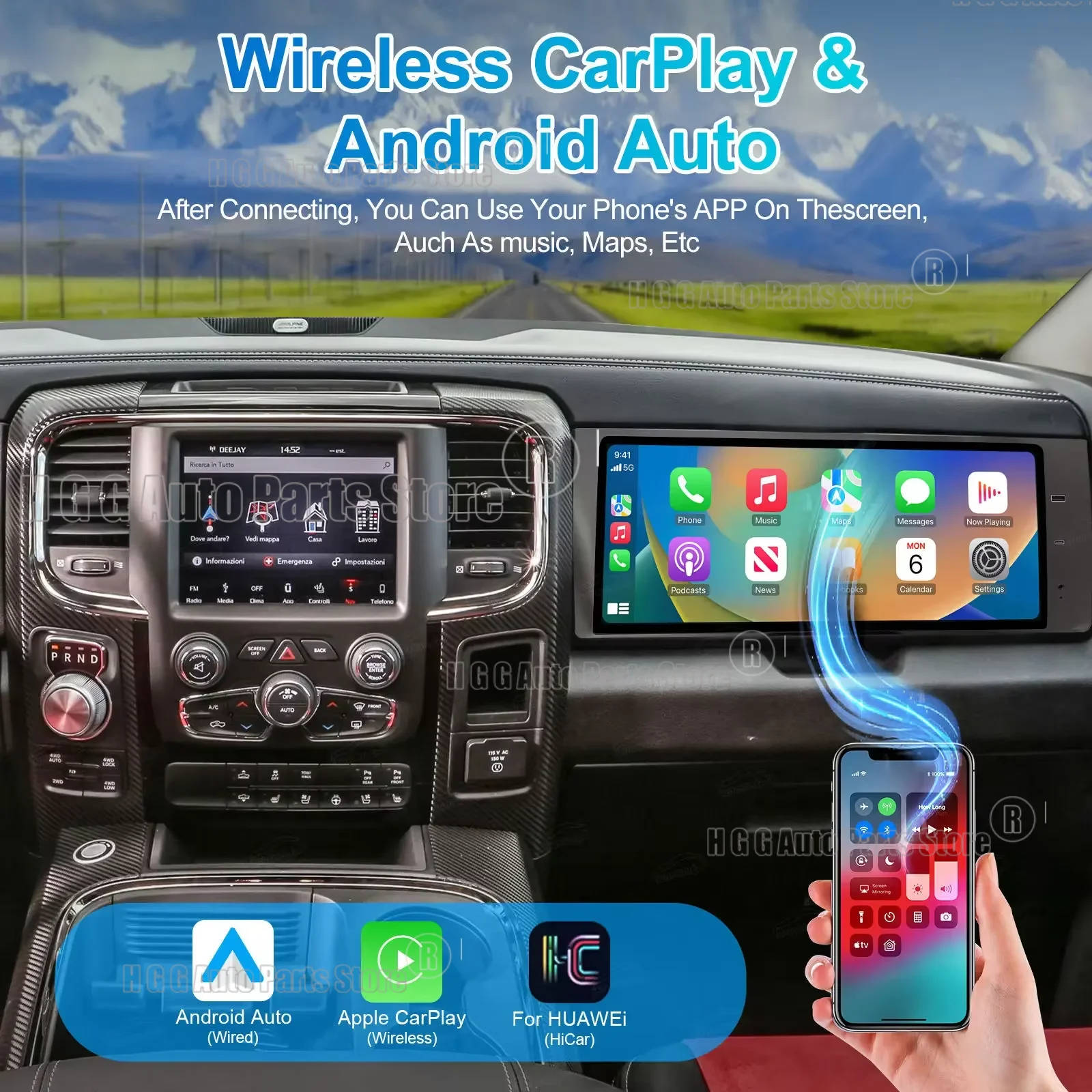 

U 17inch Co-Pilot Screen for Dodge RAM 1500 2500 2013-2018 Android Passenger Entertainment Screen Car Auto Stereo GPS Multimedia