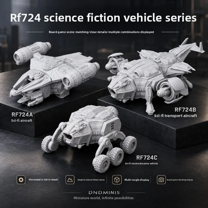 RF724 Sci-Fi Vehicle Set, A/B/C Model Kit, 3D Printed Resin Unpainted White Mold Tabletop Wargaming Miniatures Scene Props