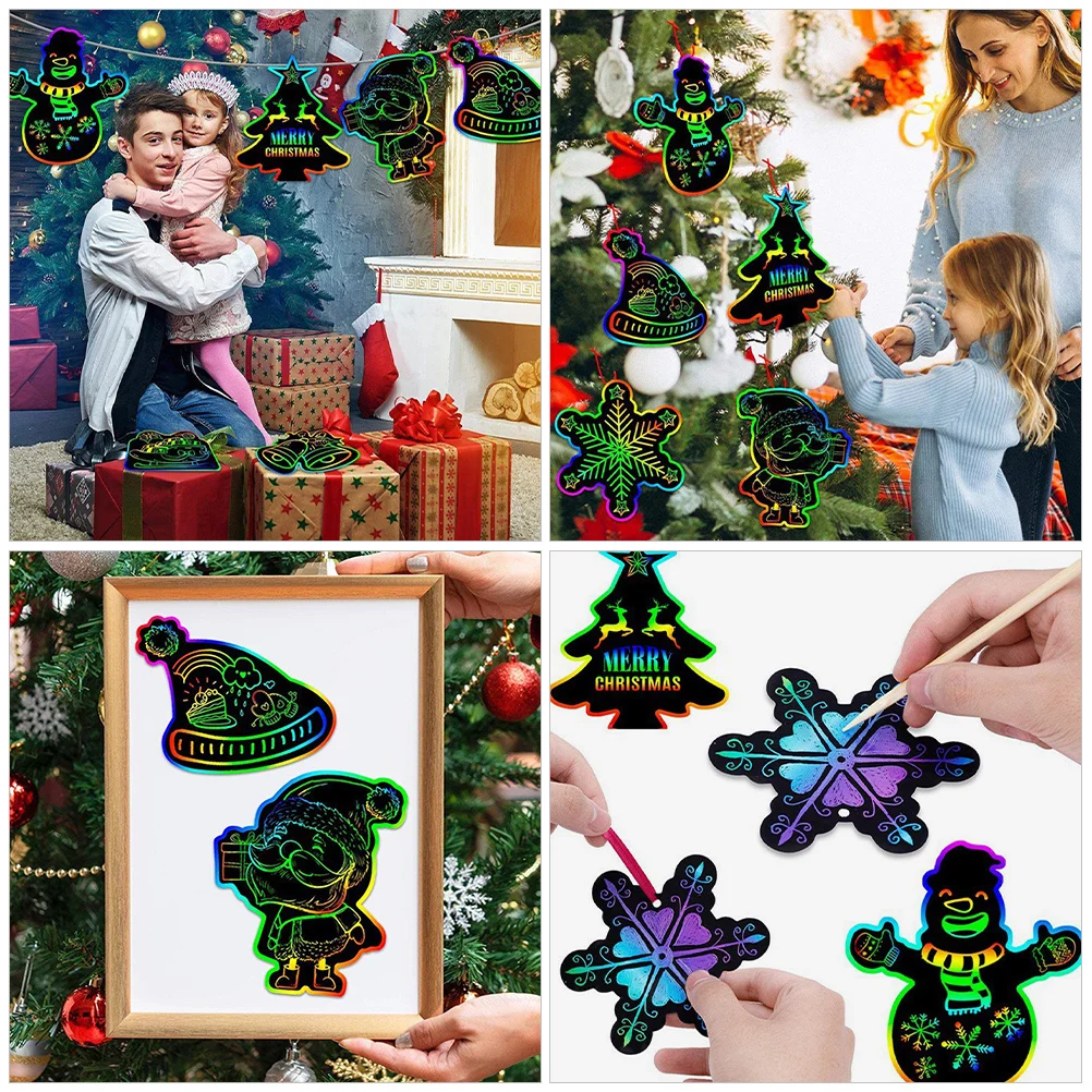 مجموعة واحدة من مجموعة ورق خدش عيد الميلاد DIY مجموعة تزيين بطاقات الرسم الإبداعية لحرف العطلات