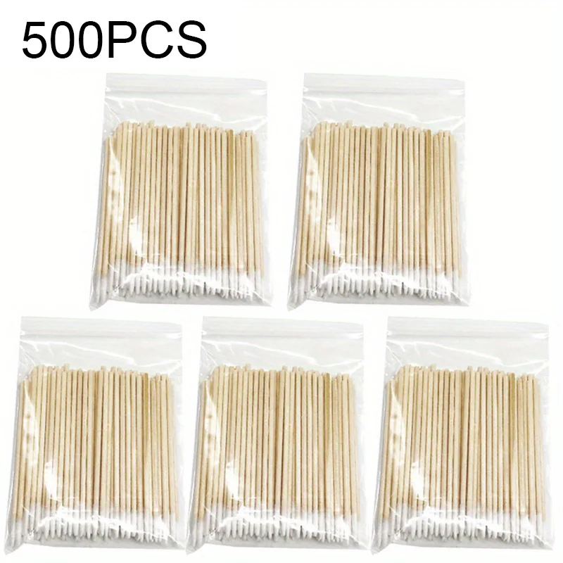 

500Pcs Nails Wood Cotton Swab Clean Sticks Bud Tip Wooden Cotton Head Manicure Detail Corrector Nail Polish Remover Art Tool