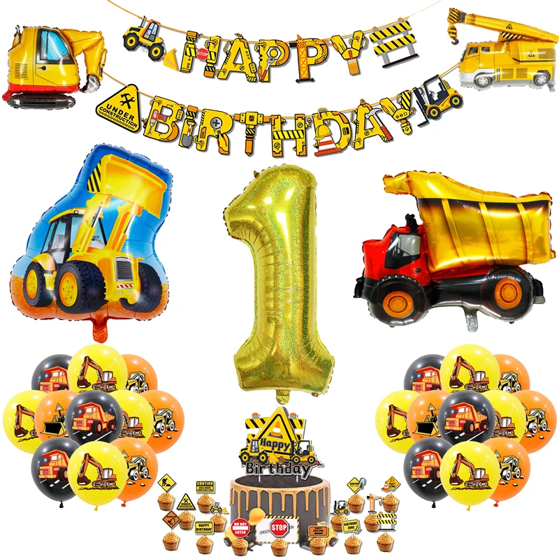 

29 шт., инженерный автомобиль, воздушный шар на день рождения, вечерние украшения, вставка для торта, принадлежности для украшения семейной вечеринки