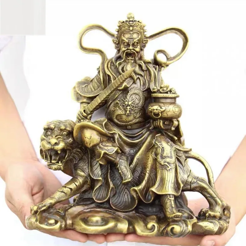 Brass of Zhao Gongming, the God of Wealth, riding a tiger, with coins, large-sized general Buddha statue, decorative piec