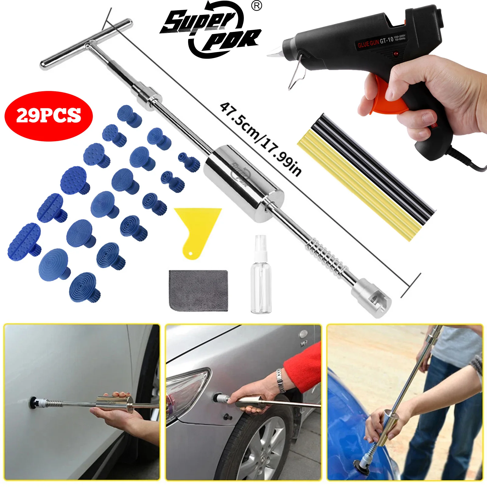 

Набор 2 в 1 T-образный Съемник Super PDR Набор Ремонта Вмятин Термоклеевой Пистолет Набор Инструментов Ремонта Вмятин Без Покраски Авто Для Ремонта Удаления Повреждений Града