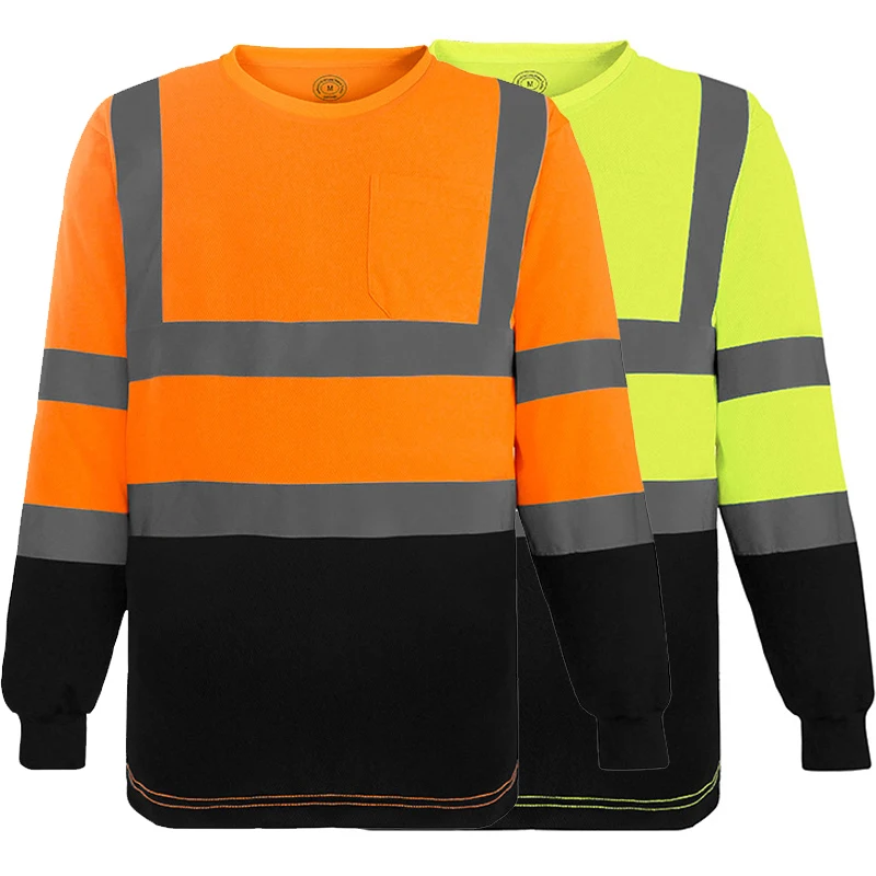 Men's High Visibility Heavy Duty Breathable Long Sleeve Reflective Safety T-Shirts for Construction XXL-Chest 140cm