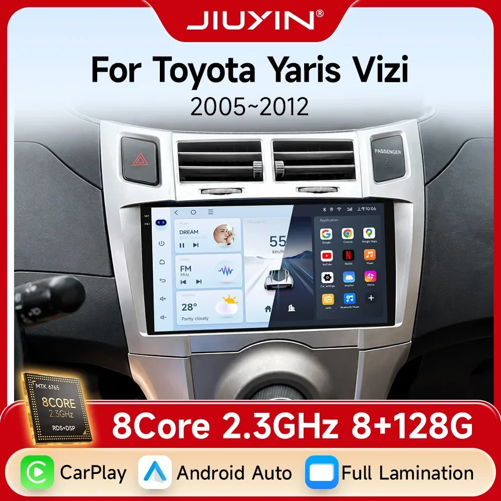 JIUYIN 2 Din Car Radio Multimedia Player For Toyota Yaris 2005-2012 Android 12 4G GPS WIFI Navigation Stereo Head Unit Carplay