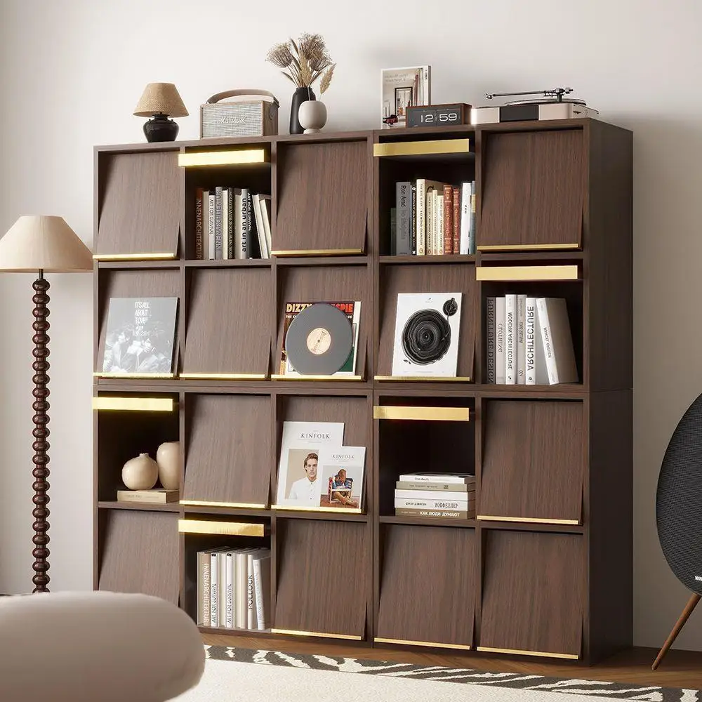 Solid wood bookcase, locker floor combination chest cabinet, retro walnut lattice cabinet