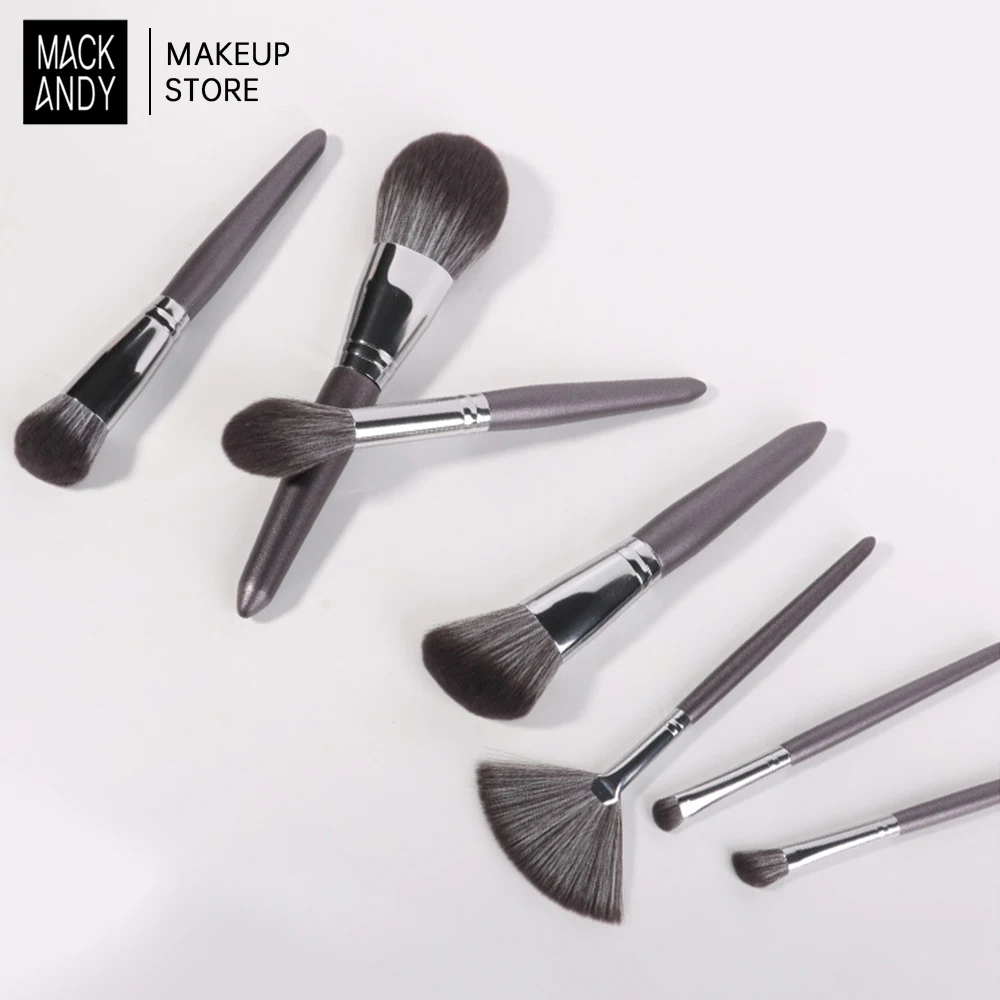 MACKANDY-Kit de pinceaux de maquillage gris café pour femme, poudre de fond de teint en poils de chèvre naturels, fard à barrage contour, outils de maquillage Jules, 14 pièces