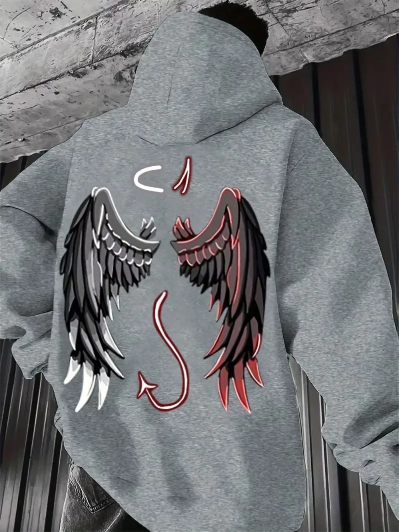2025 حار بيع الرجعية الخريف والشتاء للجنسين الشيطان الملاك طباعة لينة ومريحة هوديي في الهواء الطلق نمط الشارع هوديي #3