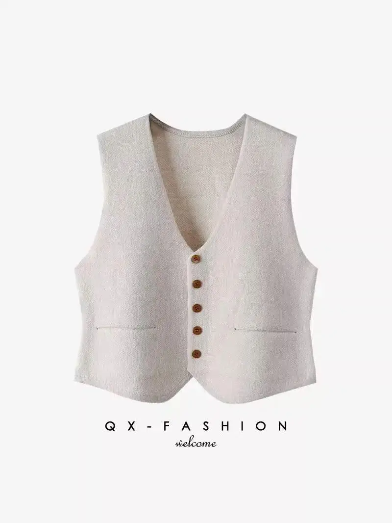 Women's Knitted Vest V-Neck Layering Fashion Outerwear Sweater Regular Thickness Commute Style Single Button Closure  Color