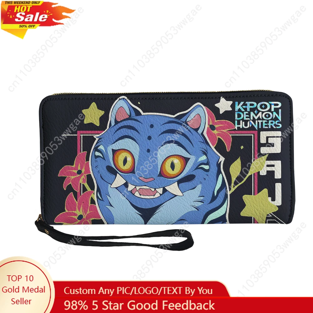 

KPop Demon Hunters Wallet Purse Mens Womens Zipper Long Wallet Double Print Commuter Customized Photo Portable Wallet Gift Bag
