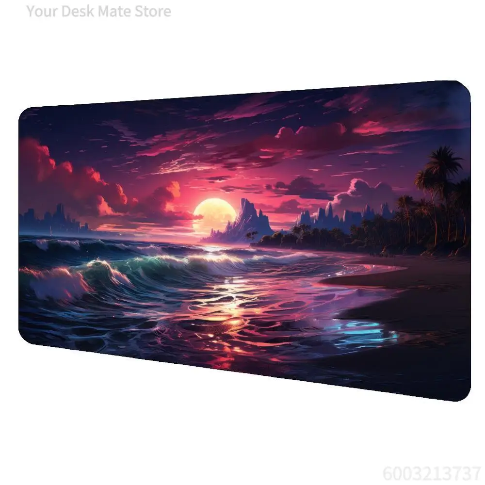 Tapis de jeu Golden and Blue Hills Sunset Lake Design Magic Party, en caoutchouc durable pour jeux  et TCG,  tapis de souris