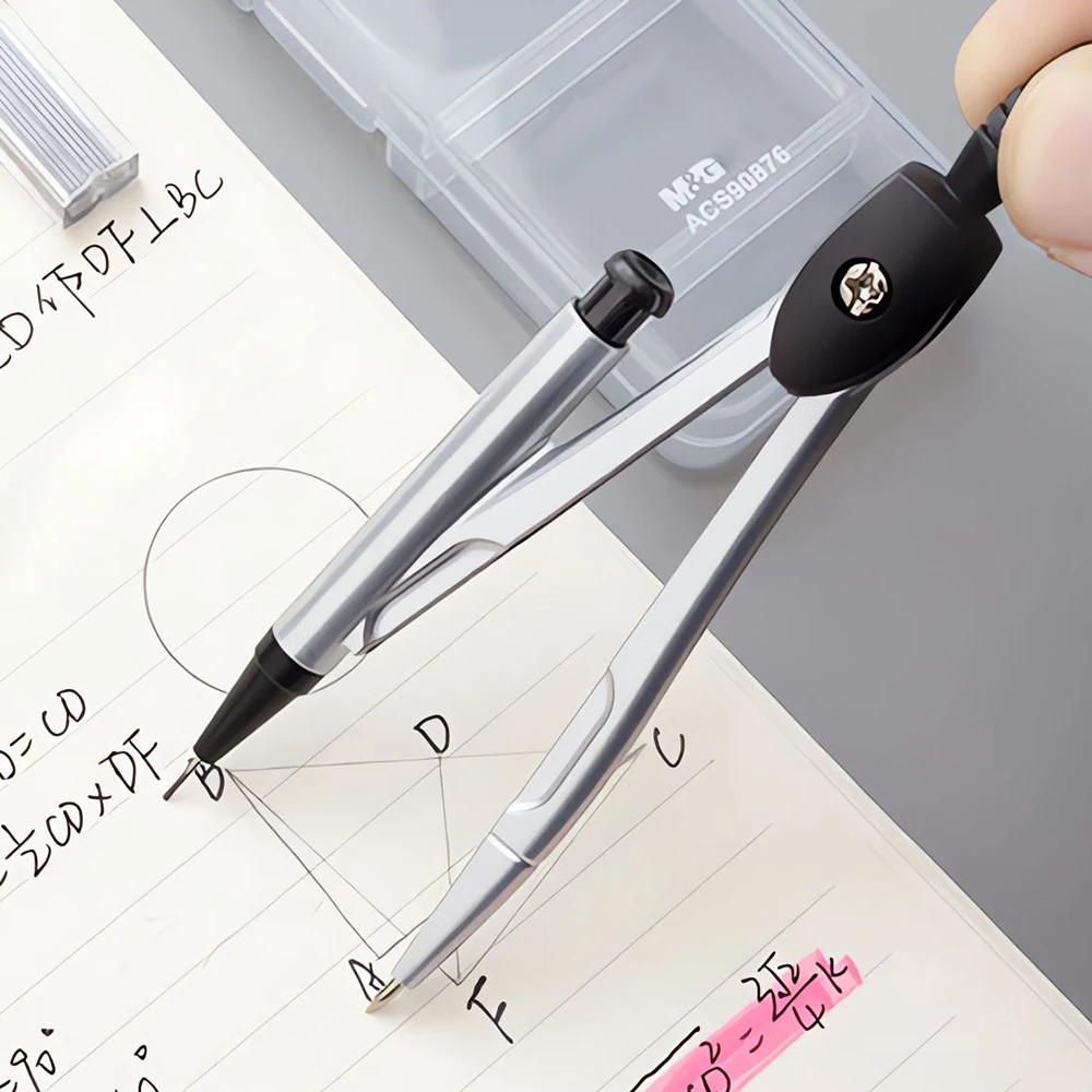 M&G Silver Grey Metal Compass Set Circle Gauge with Lead Core for Exam Drawing School Stationery