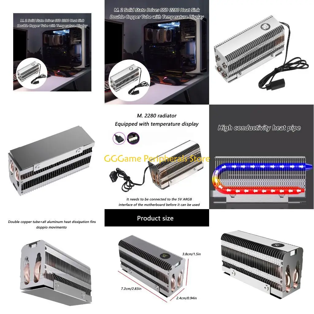 

U55B Enhanceds Thermals Conductions M.2 2280 Coolers Builts In Temps Sensorings Quiet Fan For High Performances SSDs