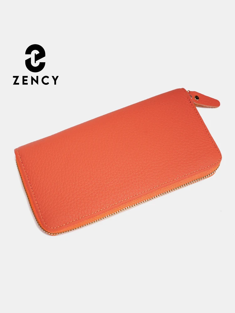 

Женский кошелек Zency из воловьей кожи, клатч с несколькими отделениями для карт, держатели, сумки для монет, однотонный длинный кошелек, размер L 7,6 дюйма для телефона