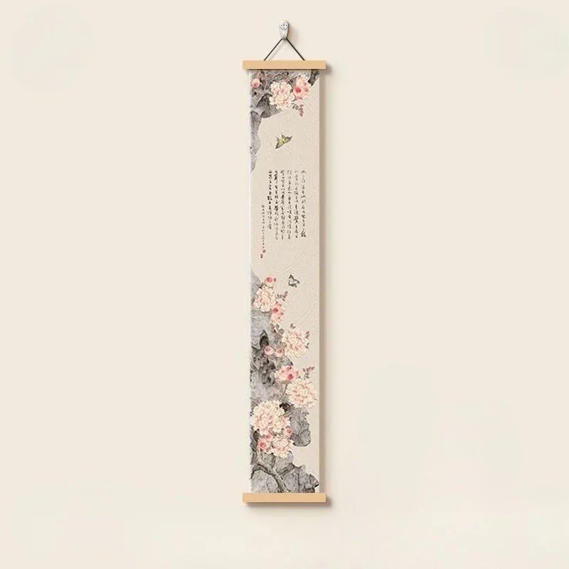 VIKAMA Vertikaler Rollbild-Wandbehang mit chinesischer Pfingstrose, Koi-Fisch und Mond, orientalische Tuschemalerei, Dekoration für Wohnzimmer und Eingangsbereich – Detail 3