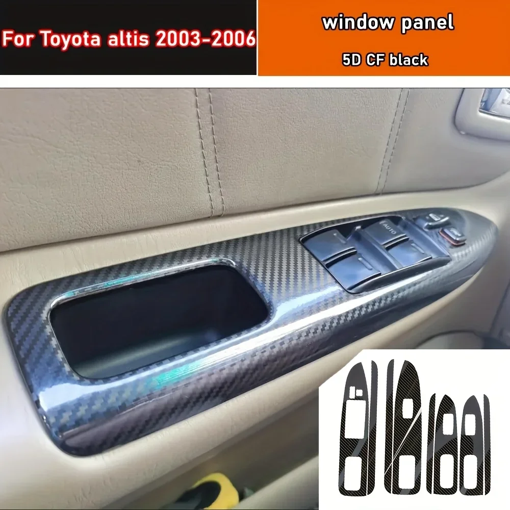 Car Styling Black Carbon Decal Car Window Lift Button for Switch Panel Cover Trim Sticker 4pcs/Set for TOYOTA altis 2003-2006