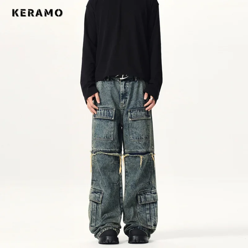 Women's Y2K Pockets Baggy 2000s Denim Trouser Washed Classic Emo Pants Grunge High Street Retro High Waist Vintage Casual Jeans