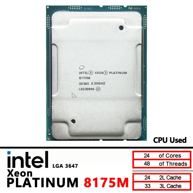 معالج Intel Xeon Platinum 8175M مستعمل 2.50 جيجا هرتز CPU 33 ميجا بايت ذاكرة تخزين مؤقت ذكي 24 نواة 48 خيط 240 وات LGA3647