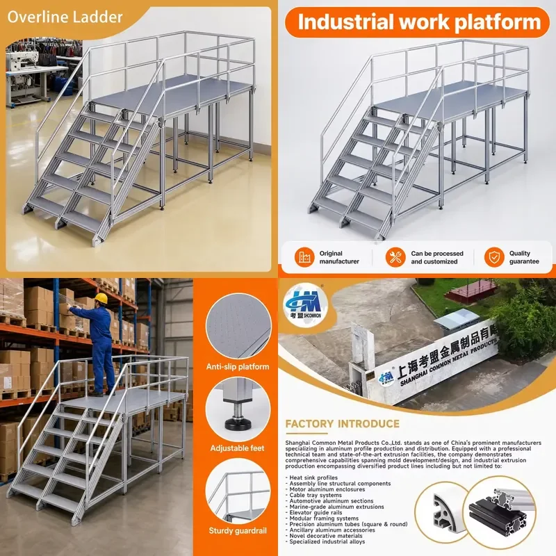 2026 Cleanroom Maintenance Overline Ladder Heavy Aluminum Access Platform with Slip Steps for Equipment