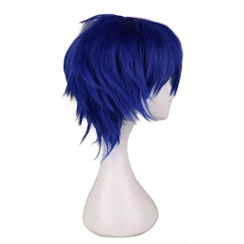 QQXCAIW Men Short Costume Cosplay Wig Boys Dark Blue 30 Cm Heat Resistant Synthetic Hair Wigs