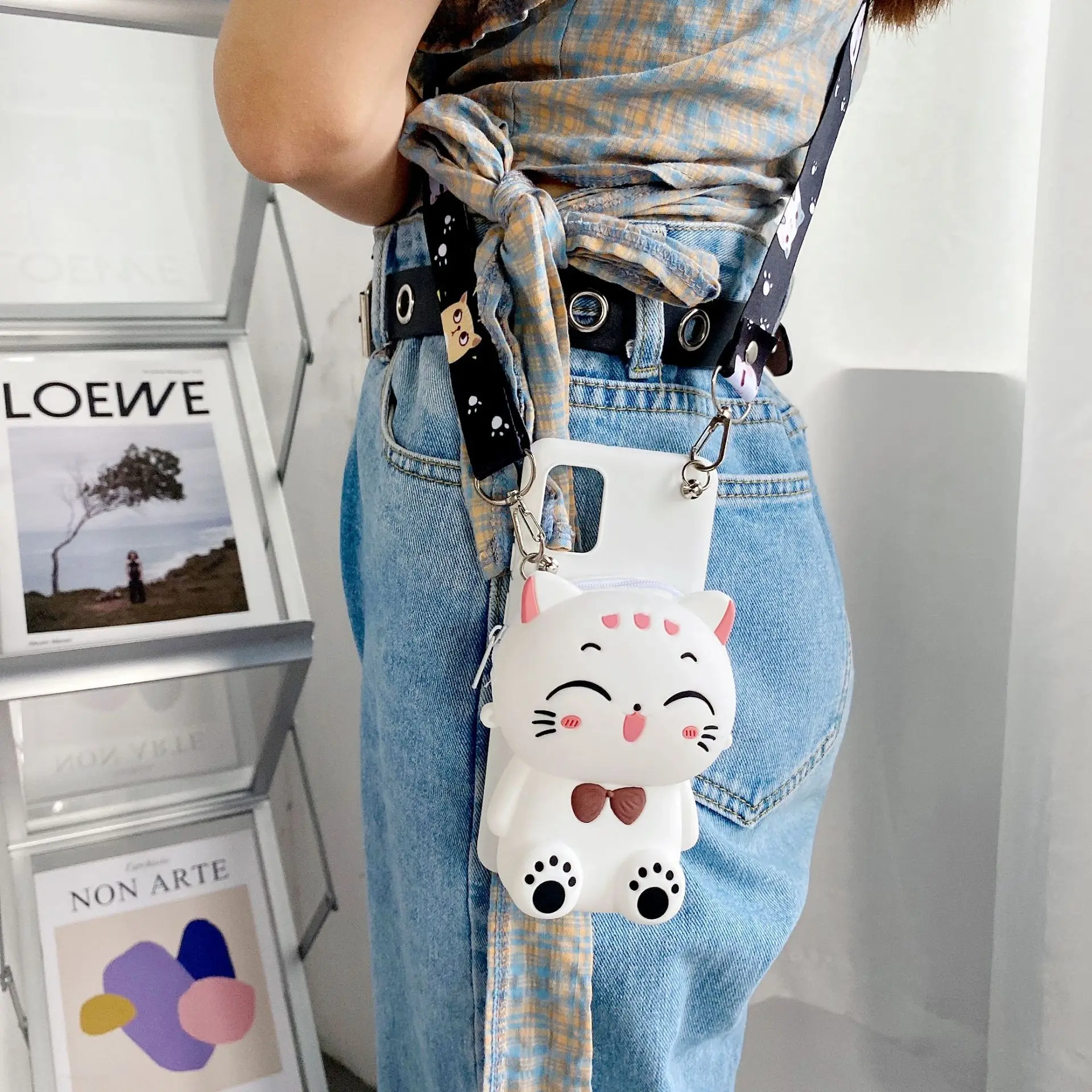 Cartoon 3d Katze Brieftasche Münz taschen für Motorola Moto G9 plus G8 G7 G6 plus G10 G200 G30 G40 G50 G60s Taschen Abdeckung mit Seil