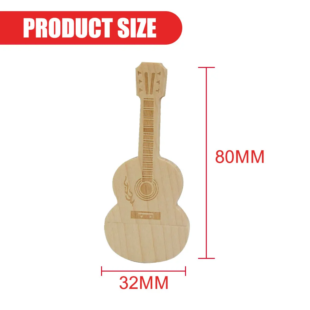 แฟลชไดรฟ์ไม้รูปกีตาร์ สลักโลโก้ฟรี ความจุ 128GB 64GB 32GB ความจุจริง 100% ของขวัญสุดสร้างสรรค์พร้อมสายคล้อง