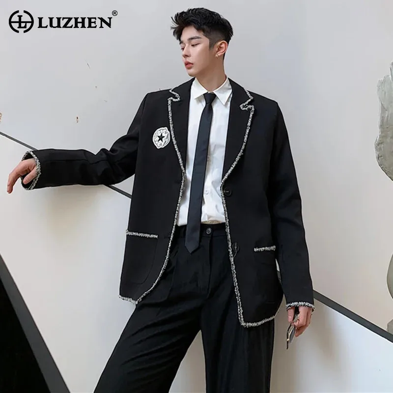 

LUZHEN Весна 2024 корейский элегантный дизайн контрастного цвета свободный пиджак Мужская Уличная стильная куртка с пентаграммой LZ2743