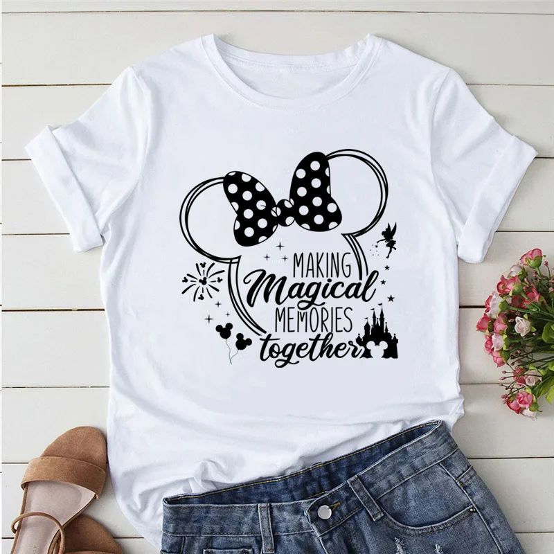 Summer Y2k Women T-shirt Disney 2024 Printed Female Clothing Short Sleeve White Tops Tees