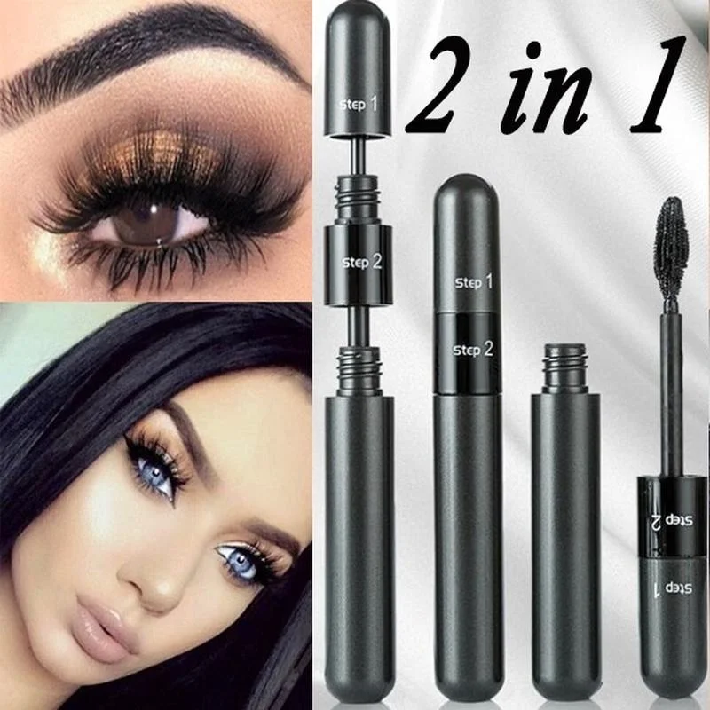 3D Mascara 2in1 Elongated Curling Thick Waterproof Not Easy To Smudge Cool Black Mascara Silicone Brush Head