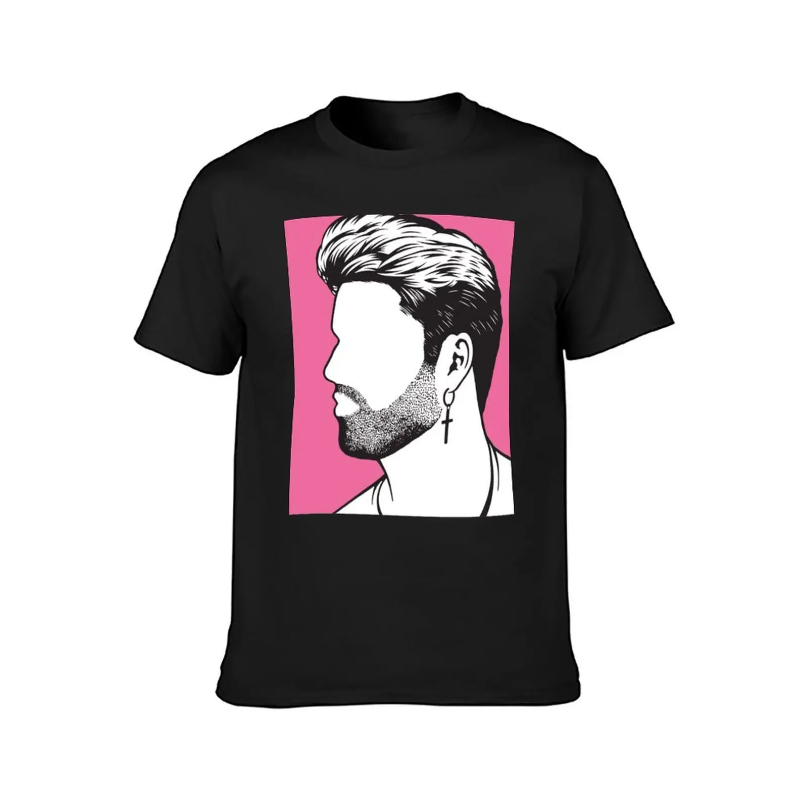 Pink background George michael image black gift T-Shirt blacks kawaii clothes Aesthetic clothing men clothes