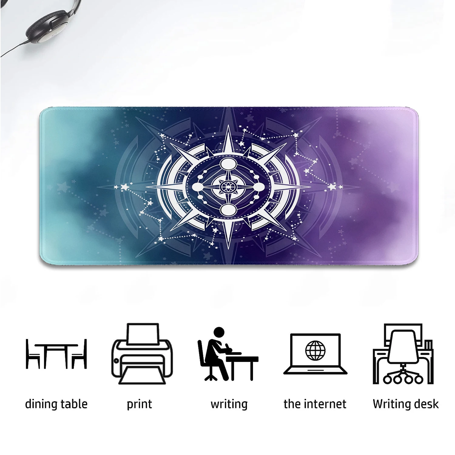 Large Gaming Mouse Pad,Black and Gold Desk Pad, Horoscope Desk Mat, Mystical Astronomy Mouse Pads for Gamer Home&Office