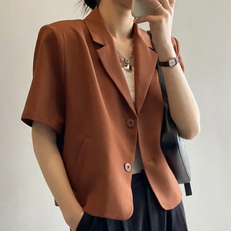 Anzug Top Damen jacke dünne Oberbekleidung lässige Kurzarm blazer feste Baumwoll mäntel koreanische Version Kleidung Sommer plus Größe