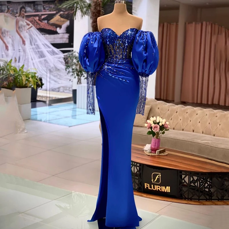 

Thinyfull Sexy Prom Evening Dresses Sweetheart Latern Sleeve Party Dress Beadings Mermaid Floor Length Cocktail Gowns Plus Size