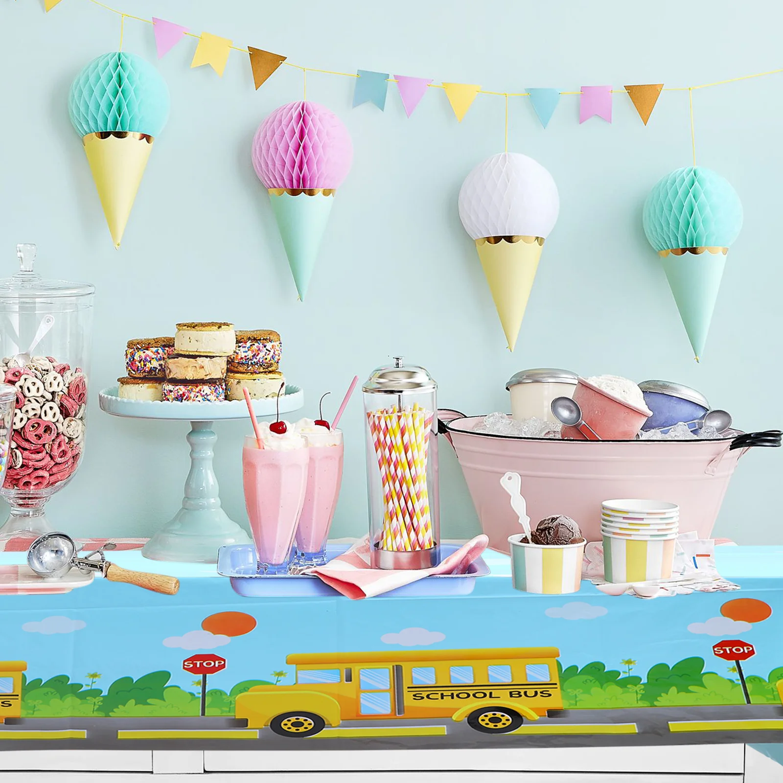 

Back to School Party Tablecloth PE Disposable Dining Side Cover Bright Colors High Fastness Home Decoration Gift
