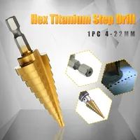 1PCS Hex Titanium Step Cone Drill Bit 4-22MM Hole Cutter HSS 4241 For Sheet Metalworking Wood Drilling Power Tools