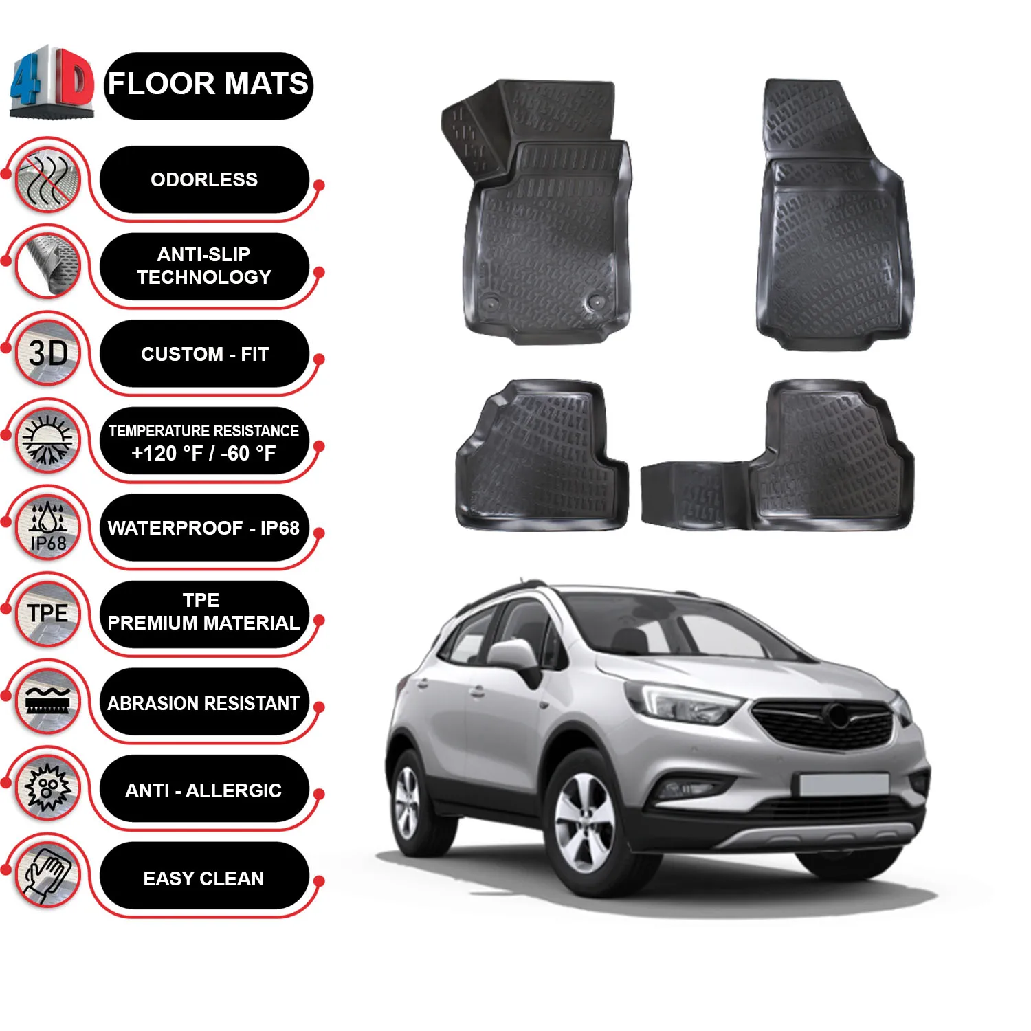 Opel Mokka - (2012-2020) Floor Mats Liner Waterproof 3D - (Black)